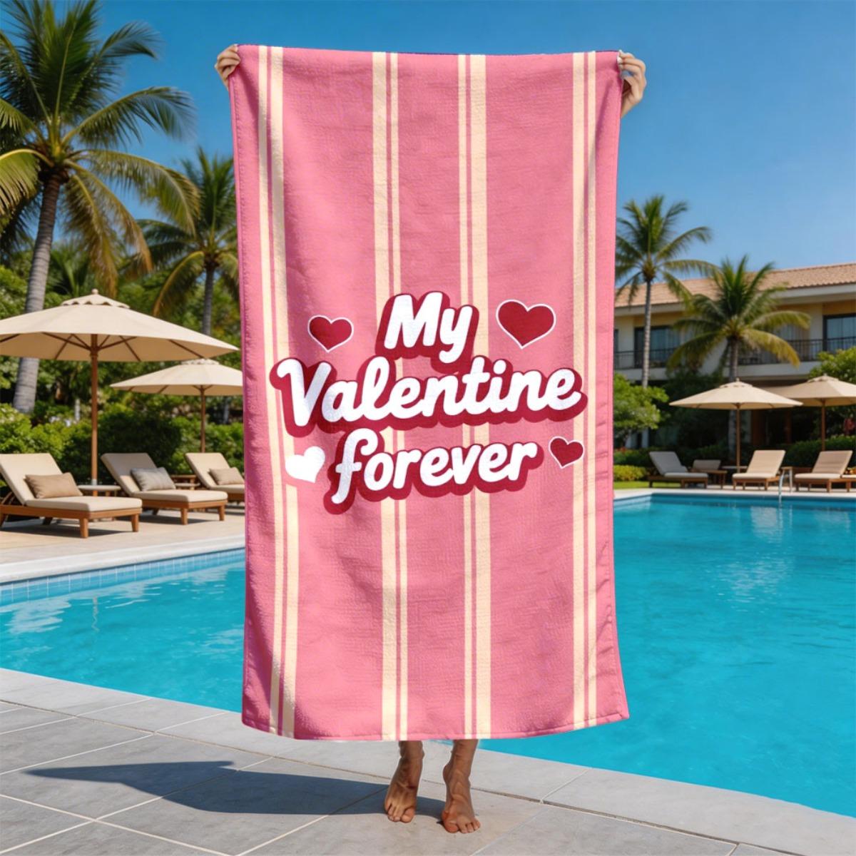 

Vertical striped heart style polyester microfiber beach towel is highly absorbent, suitable for swimming and beach outings W30*H60(CM)