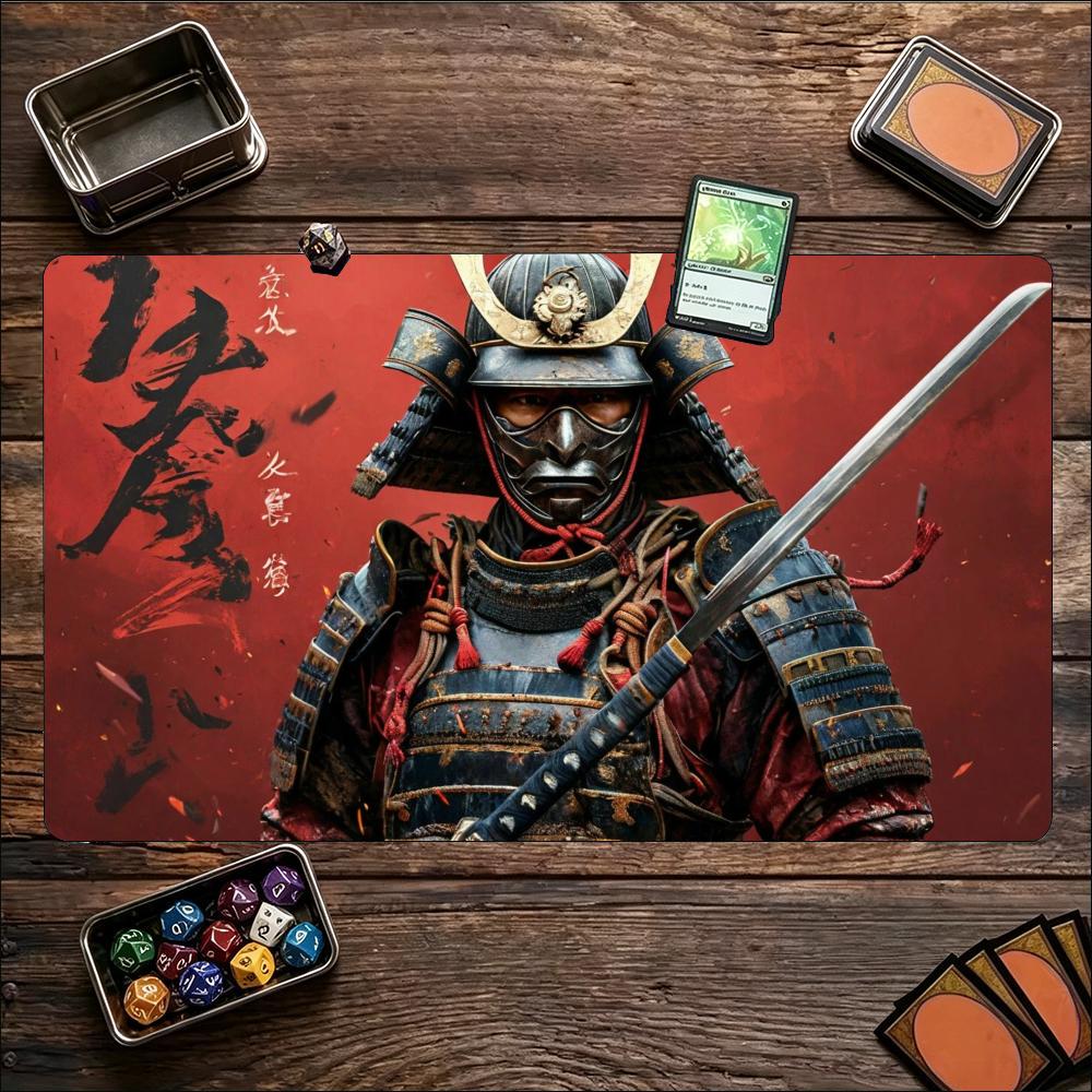 Japanese Red Samurai Warrior Art Nonslip Rubber Game Playmat Smooth Table Mat For Tabletop Card Game Desktop Gaming Work Setup