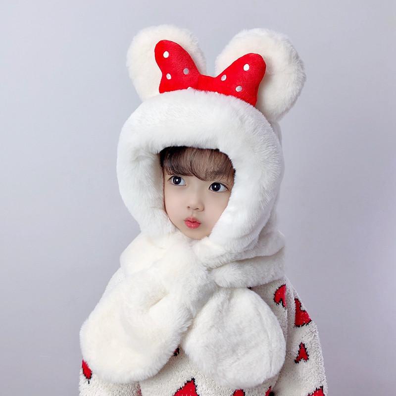 

Зимние детские шапки, шарфы, цельный комплект из двух частей, осенне-зимняя милая плюшевая шапка с бантом, теплая, для улицы и защиты от холода