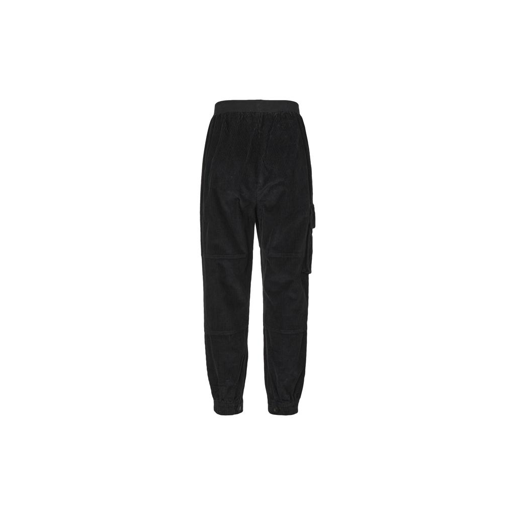 Li Ning Sports Fashion Series Corduroy Embroidered Logo Knitted Cuffed Long Pants Men Bottoms Black AKXQ487-2