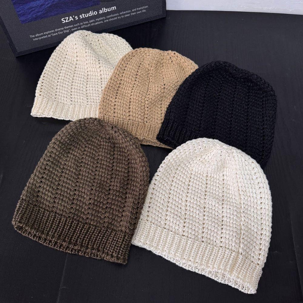 Multicolor Beanie Hollow Knitting Cap Fashionable Stacked Hat  Spring Summer
