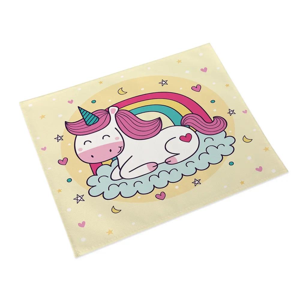 6PC Cartoon Pink Table Mat Unicorn Individual Placemats Coasters Set Pad On The Table Cup Pad Place Mats For Dining Table