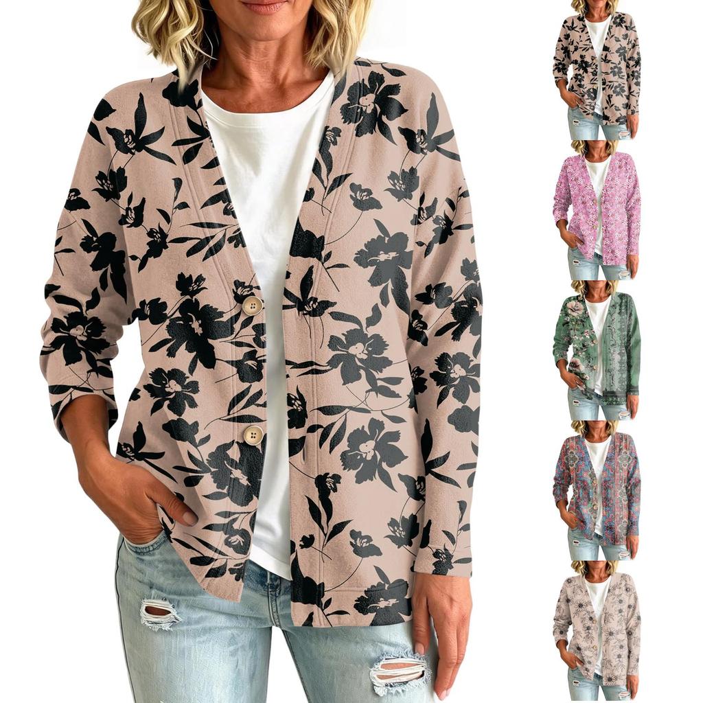 Women's Vintage Floral Print Button Front Jacket for Casual Outdoor Wear