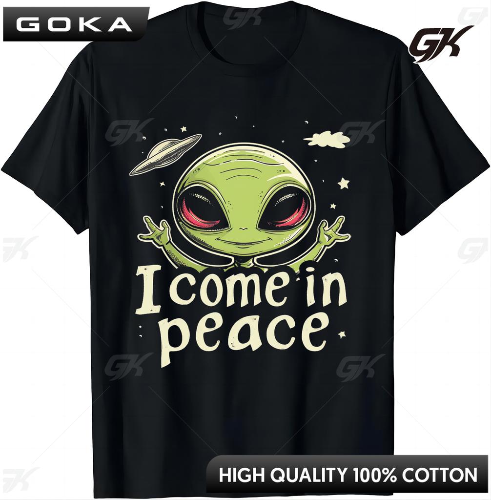 Alien in Space with Peaceful Gesture Cute Stylish T Shirt Streetwear Unisex Clothes Tops Vintage T Shirt Graphic T Shirts
