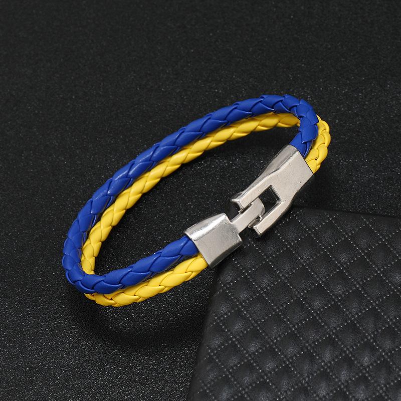 Šperky Creative Blue Yellow Colorblock Náramek Náramek s ukrajinskou vlajkou Jednoduchý tkaný kožený náramek