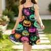 Girls Casual Sleeveless Print Dress with Halloween Pattern Princess for Party
