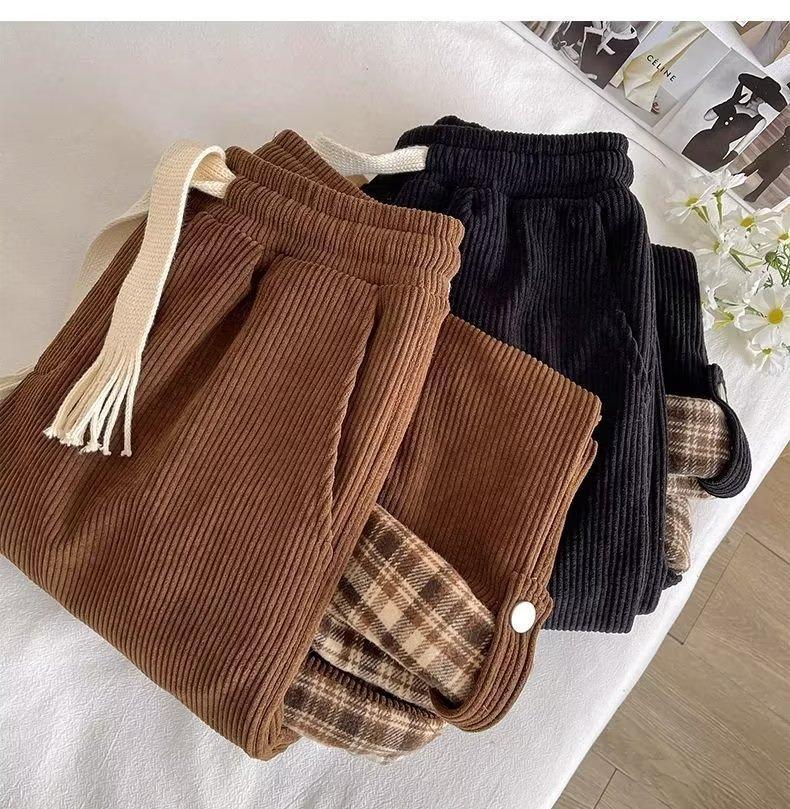 Kordfløyel Krøllete Rutete Casual Vide ben Rette Bukser