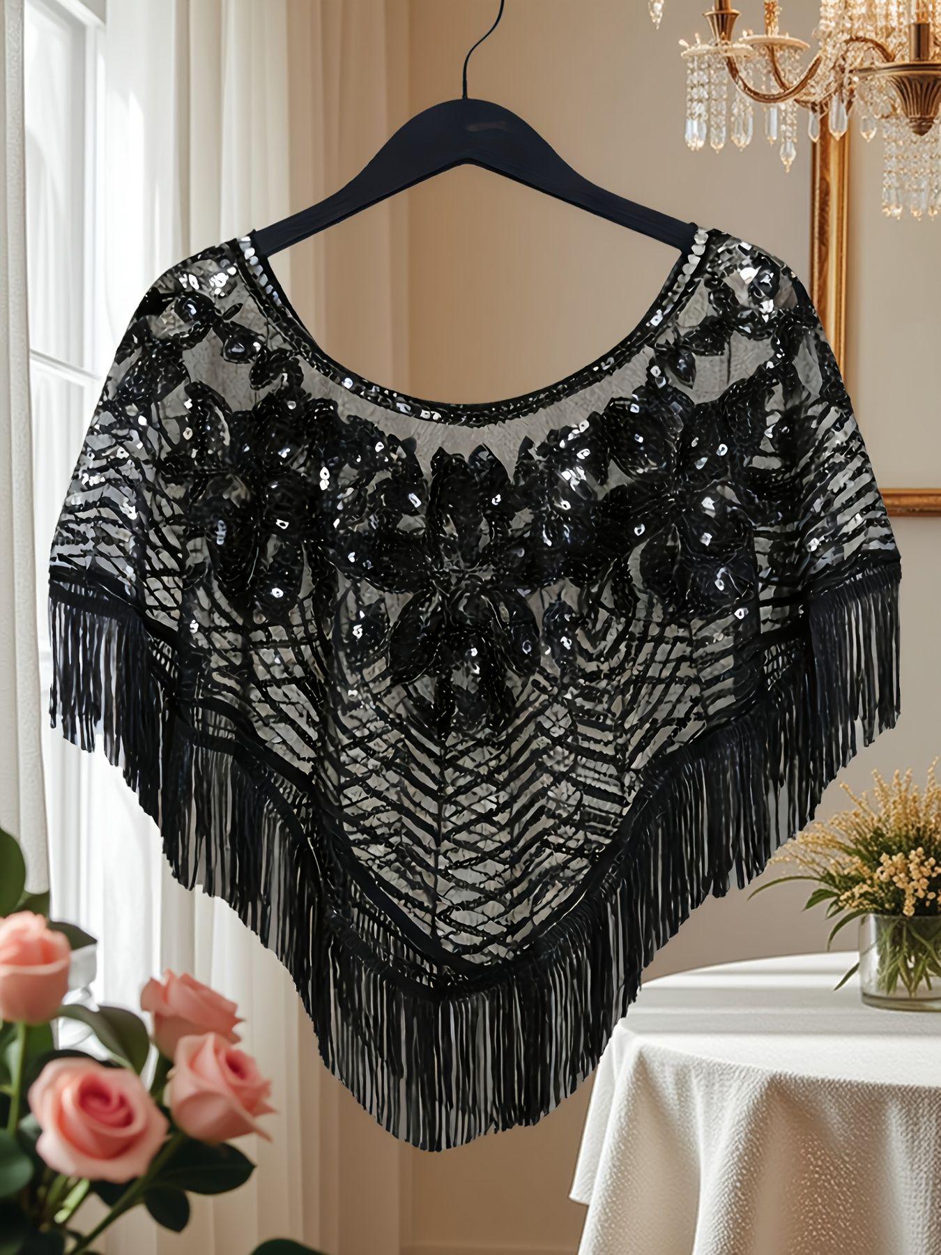 

Women s Versatile Summer Tassel Cardigan Shawl with Mesh and Sequins One Size