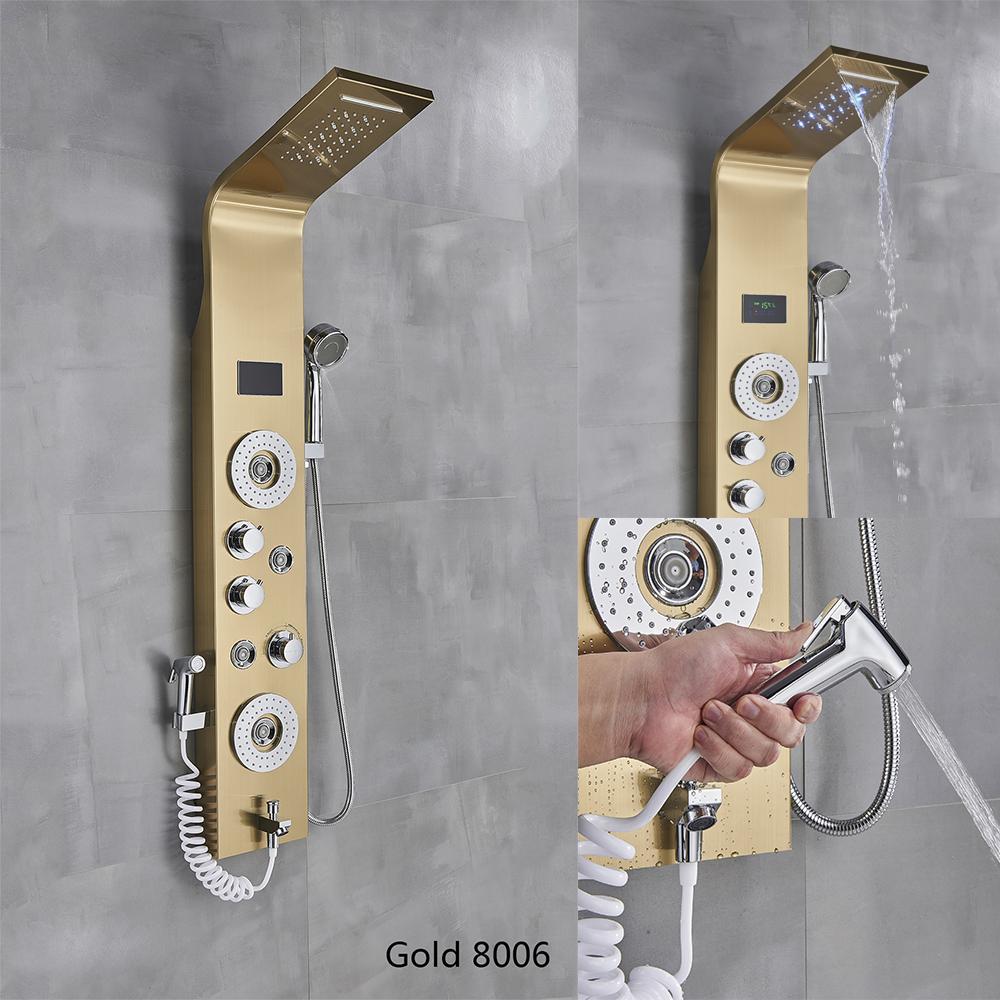 ALENARTWATER Bathroom Shower Panel LED Waterfall Shower Water Top Spray Temperature Display Faucet Back Massage with Water Tap