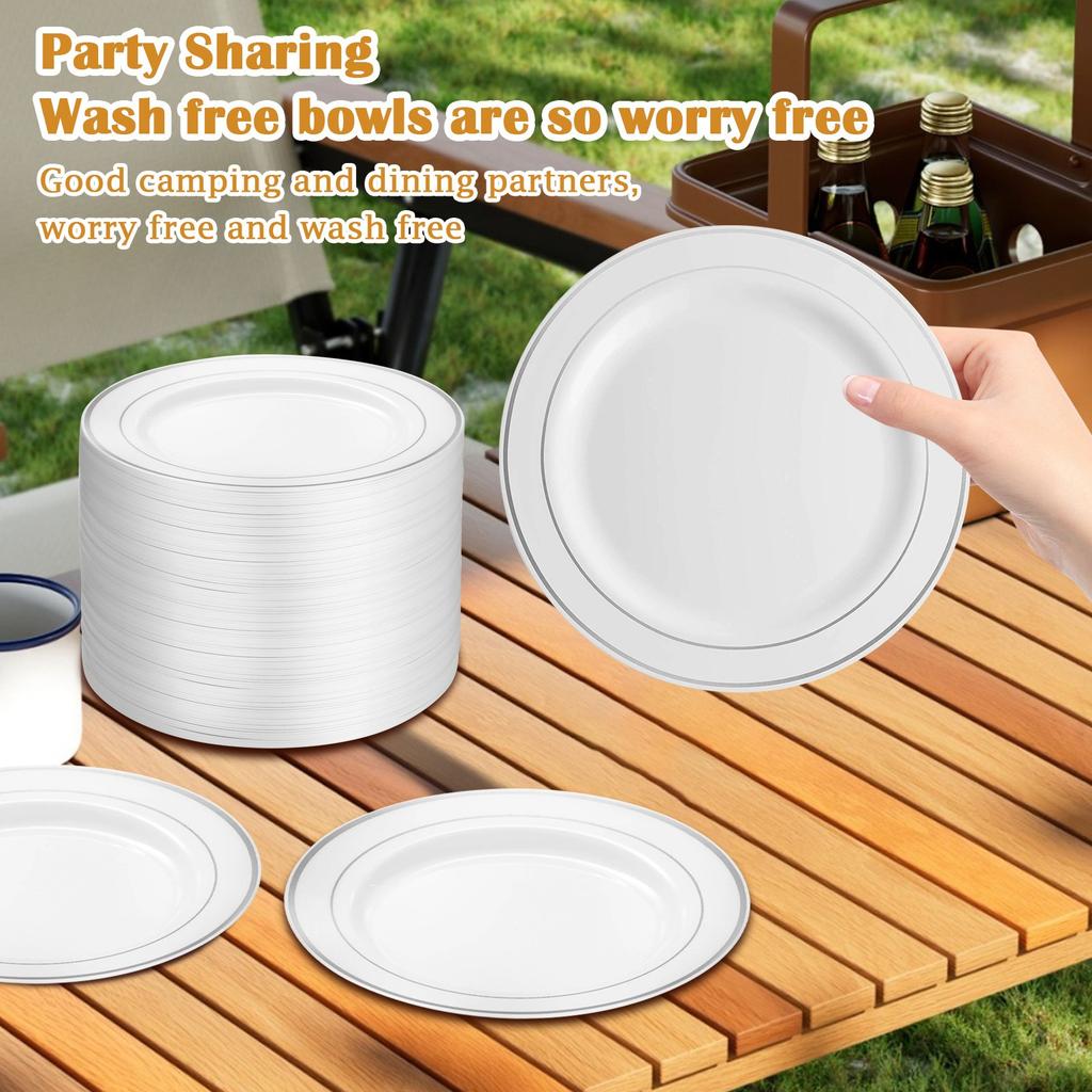 Rim Plastic Party Plates, Premium Heavy Duty 10.25 Inch Dinner Plates, Elegant And Beautiful Heavy Duty Disposable Wedding Plates