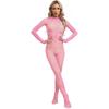 Womens Glossy Unitard See-through Stretchy Bodystocking Long Sleeve Bodysuit Valentines Day Nightwear