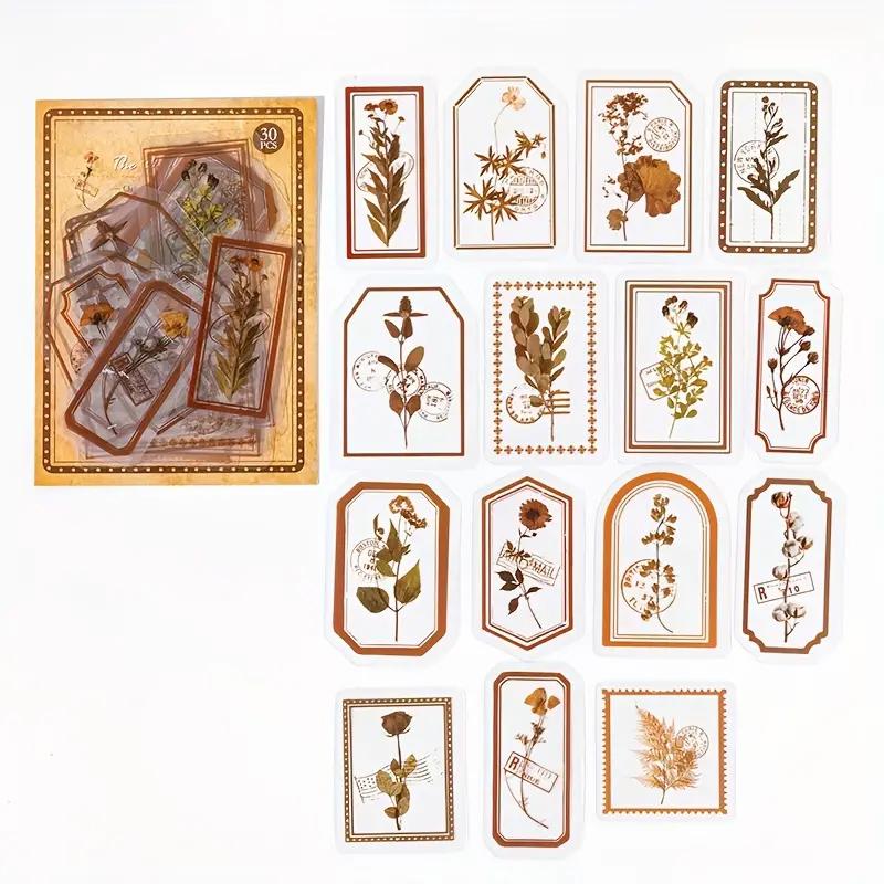 30 Pieces of Vintage Flowers Plants Leaves Handmade Account DIY Decoration Stickers Magazine Decoration Supplies DIY Decoration Label Stickers