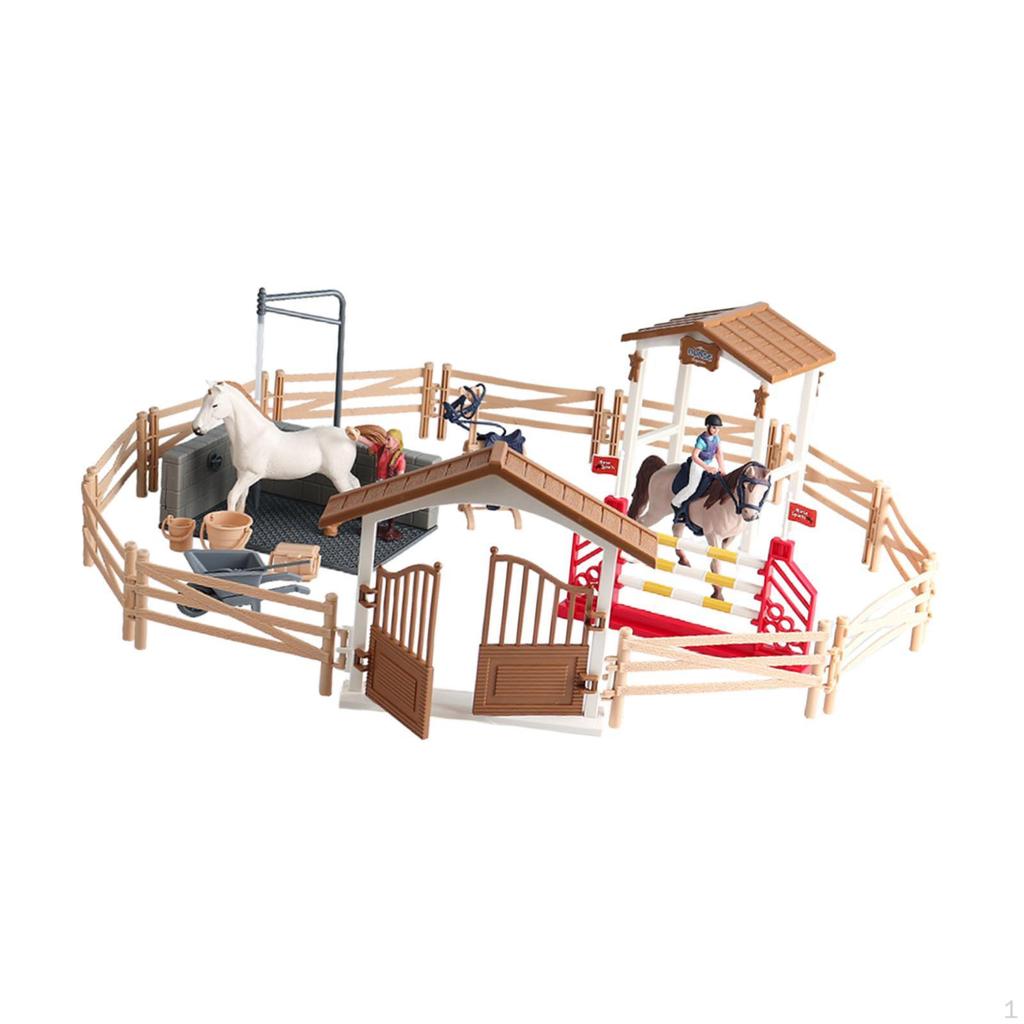 Pferd Reiter Spielset Spielzeug Rollenspiel Bauernhoftier Spielzeug Set Stall mit Pferden
