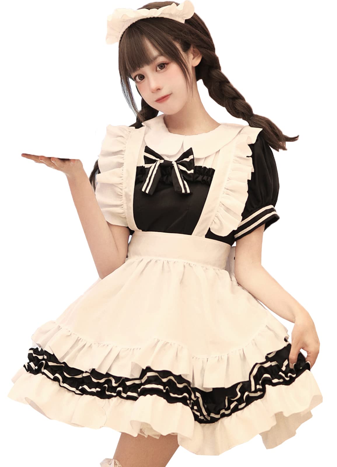 

Милая горничная Классический короткий рукав Горничная Горничная Кафе Официантка Милый Хэллоуин Размер M [FULINE] Костюм, Платье, Платье, Косплей, Фартук, Костюм, чёрный