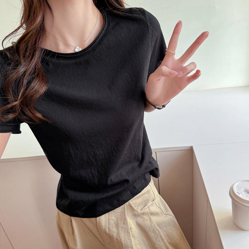 Women Basic Solid Regular Shoulder Short Sleeve Casual Summer T Shirt S чёрный