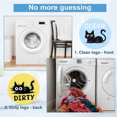 Dishwasher Clean Dirty Magnet Sign Cute Cat Round Magnetic Fridge Sticker Single-Sided Magnetic Indicator Kitchen Reminder Magnet
