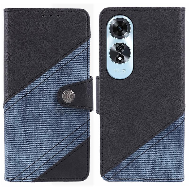 

For Oppo A60 4G Case PU Leather Stand Wallet Splicing Phone Cover Black