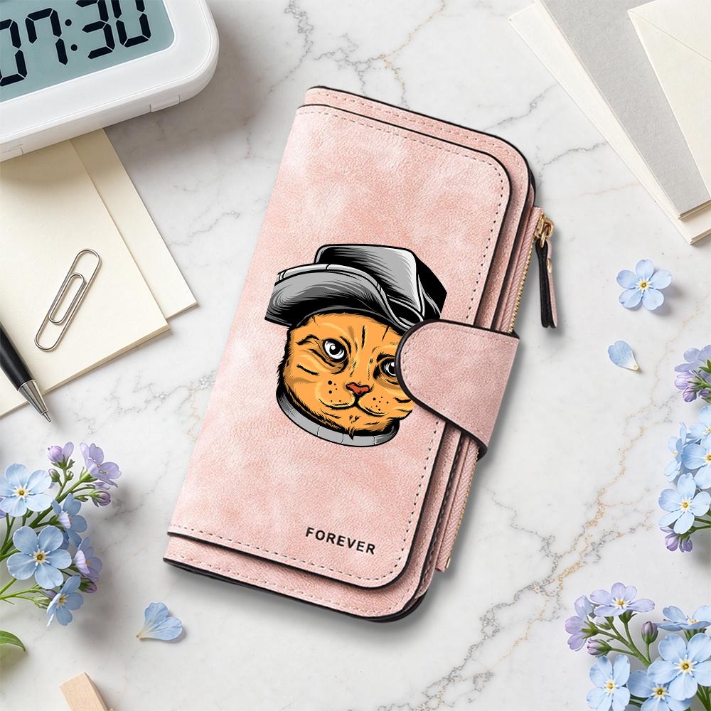 Stylish Cat Pattern Long Wallet Forever Portable Card Holder Fashion Purse for Daily Use