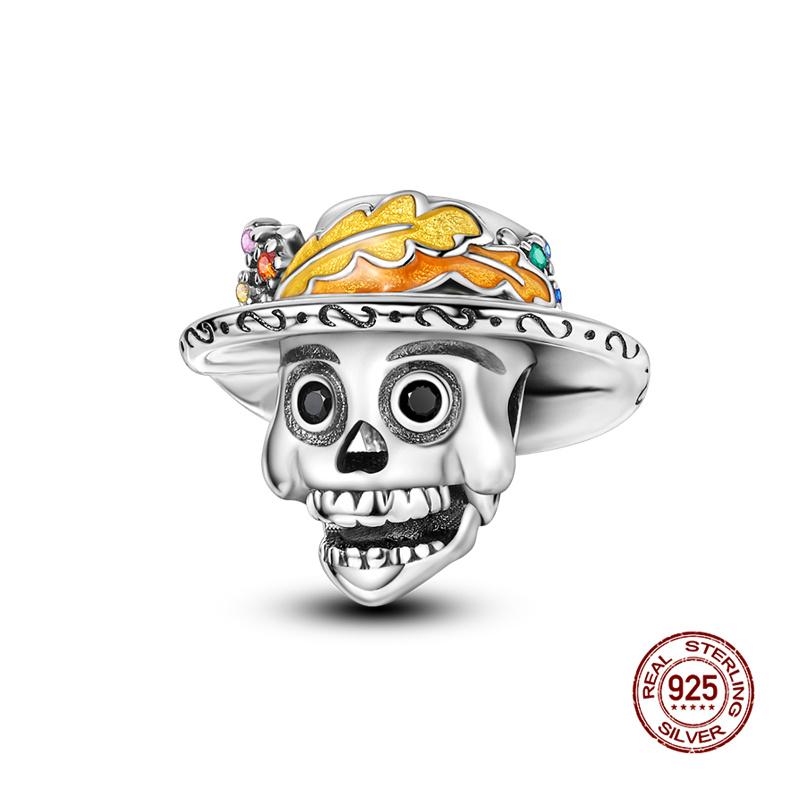 GlowintheMatte Black Skull Charm copper Pumpkinhead Charm Bead Compatible With 3mm Authentic Bracelets Womens Do It Yourself Fine Jewellery Gift Ho