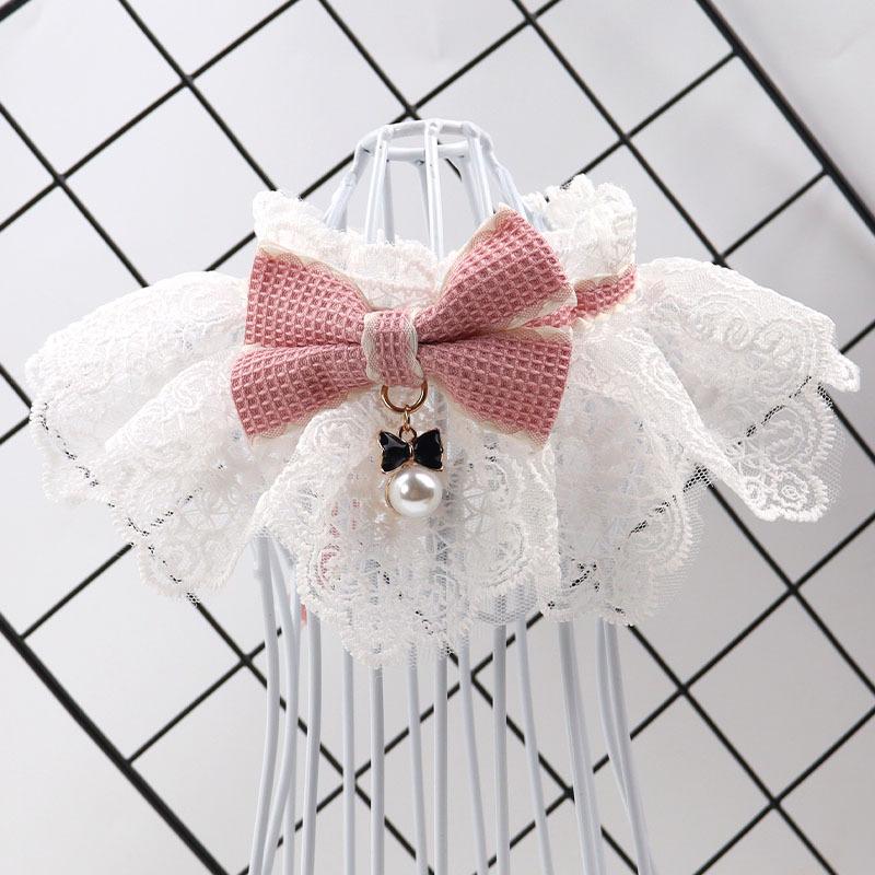 Pet lace saliva scarf cute handmade bow cat dog decorative collar bib lace L розовый