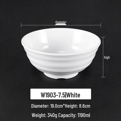 Elegant White Commercial Melamine Noodle Bowl