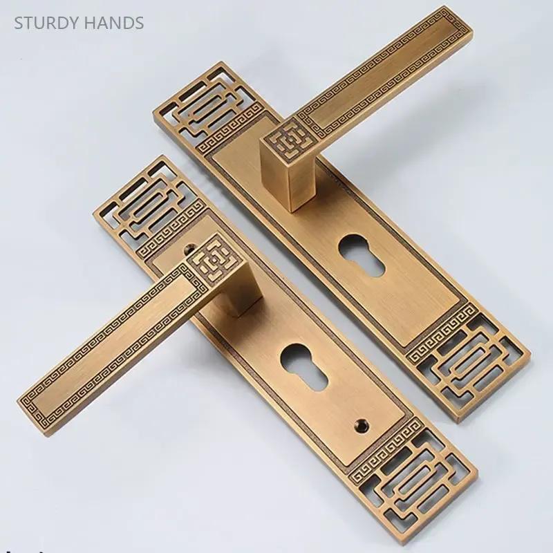 1 Set Aluminiumlegierung Universal leiser Türschloss neuer chinesischer antiker Bronze Innenraum Massivholz Griffschloss mit Schlüssel inklusive