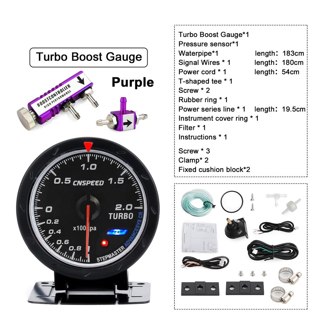 CNSPEED 60MM Car Turbo Boost gauge + Adjustable Turbo Boost Controller Kit 1-30 PSI IN-CABIN Car Gauge Car Meter