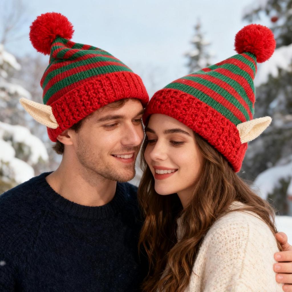 Christmas Hat Festive Striped With Ear Christmas Dwarf Hat Adults For Fun Outdoor Cosplay Party Holiday Family Gathering