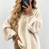 Women V Neck Loose Lazy Style Knitted Long Sleeve Sweater Pullover Top