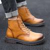 Casual British style boots, velvet thick-soled lace-up rhubarb boots, new cowhide Martin boots for men