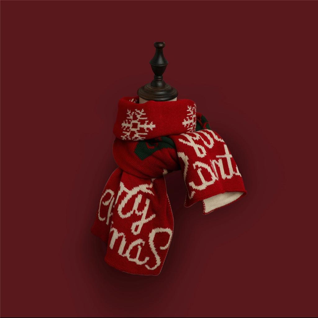 Christmas Knitted Scarf Women's Autumn and Winter New Korean Version Double-sided Thickened Versatile Cute Snowflake Student Gift Tide