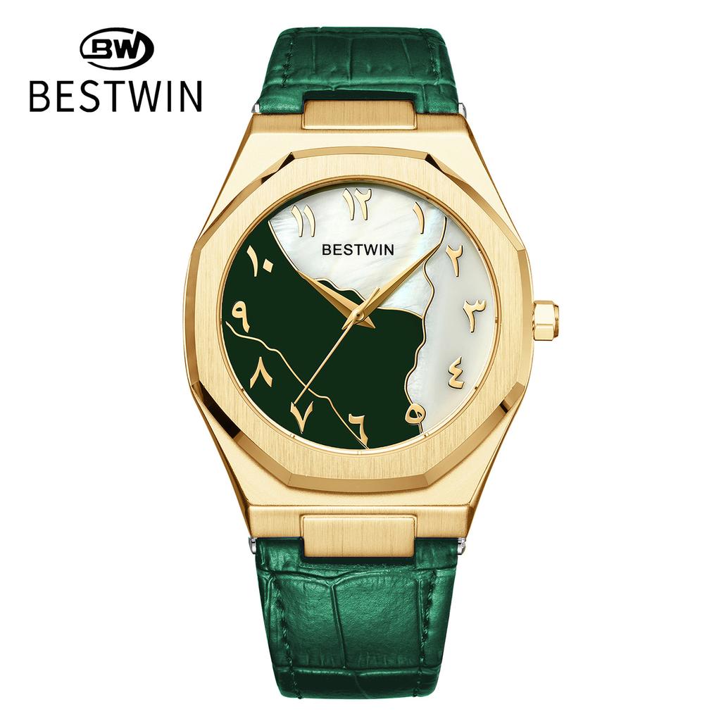 Fashon Bestwin Top Brand Men's Quartz Arabic numerals Leather Suitable For Daily Wear Festival Simple Business Waterproof Watch