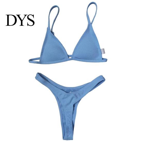 Women Swimsuit 2 Pcs/Set Bikini Set Backless Adjustable Straps Deep V Neck Padded Quick Dry Swimming Three-point G-string Lady Swimwear Water Sports