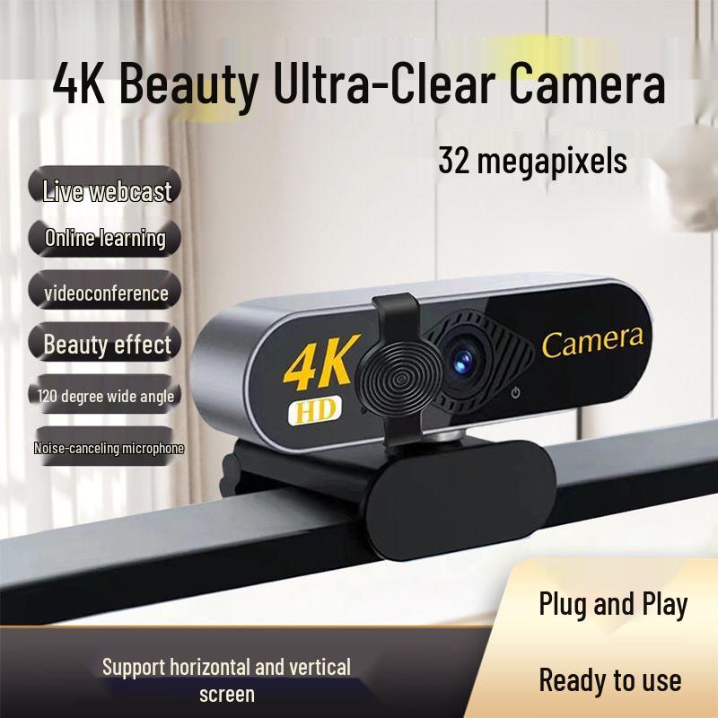 4K Ultra HD Camera with USB, Desktop/Laptop Microphone for Horizontal/Vertical Streaming & Online Meetings