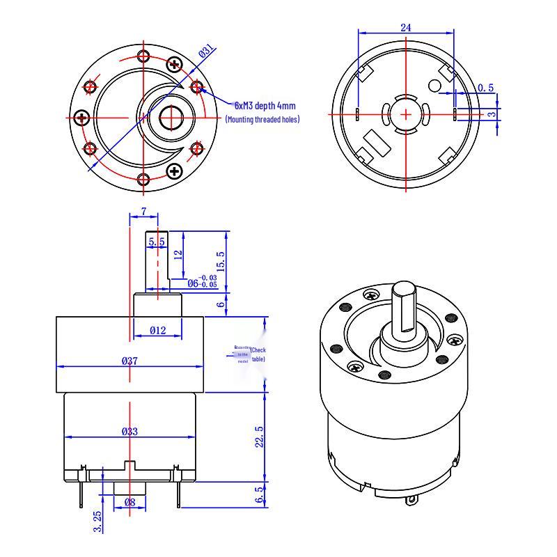 JGB37-520 Low Speed High Torque 6V/12V/24V Brushed DC Geared Motor