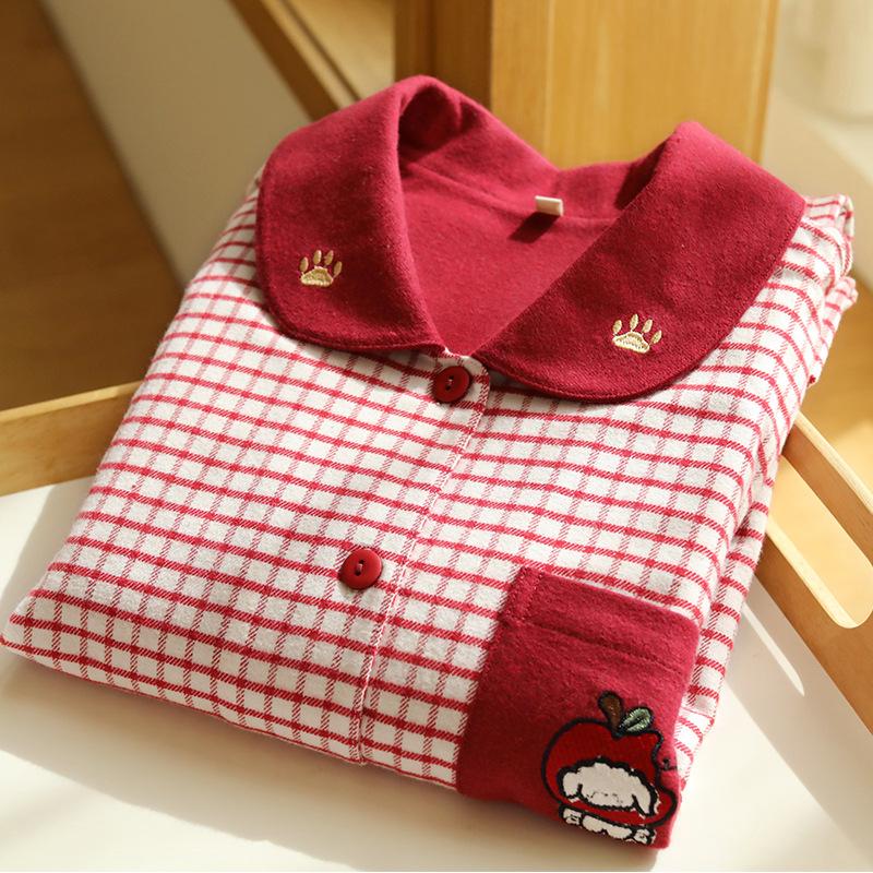 Autumn and Winter Pajamas Couple Cute Cartoon Cotton Polished Men and Women High-end Embroidery Casual Long-sleeved Suit