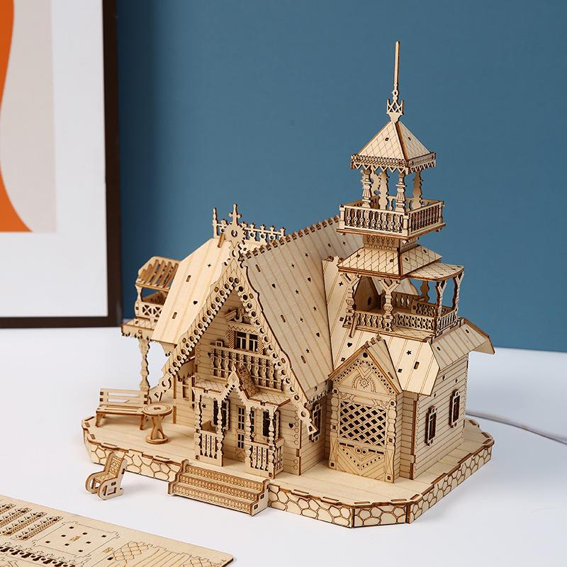 New 3D Wooden Jigsaw Puzzle for Children: DIY Creative Retro Villa