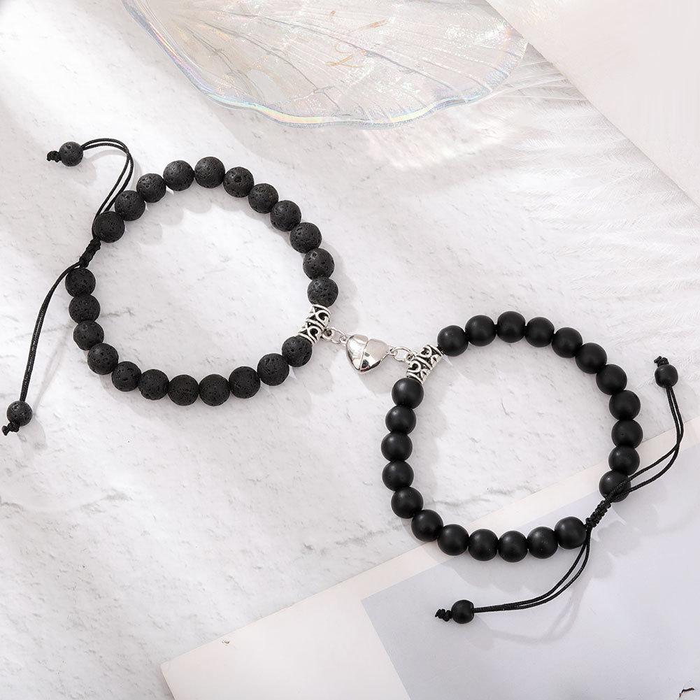 Magnet Couple Bracelets for Woman Men Romantic Heart Matching Lovers Natural Stone Beads Yoga Bracelet Valentine Gift Zircon