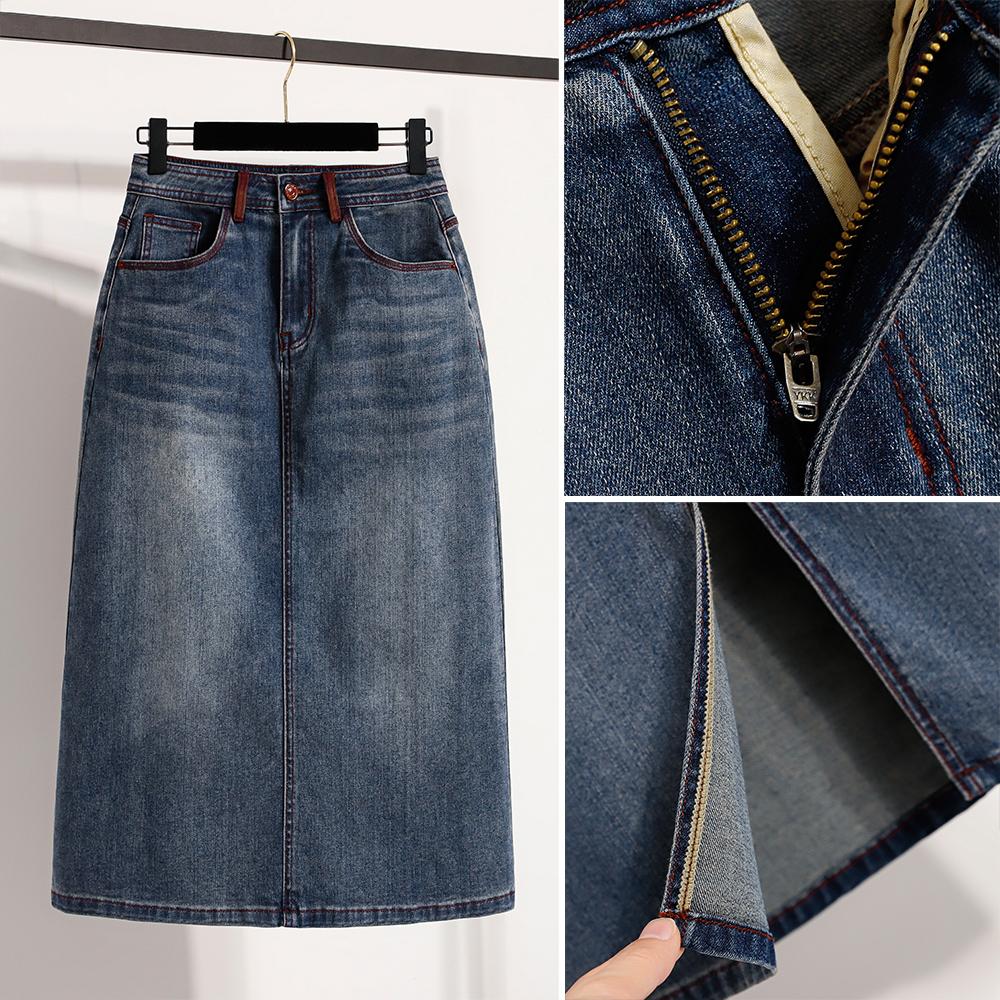 DIMANAF 2026 Summer New Plus Size Women Denim Skirt Elastic Waist A-Line Long Skirt Fashion Lady Bottoms Solid Blue