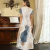 Women Plus Size V Neck Short Sleeve Abstract Printed Straight Maxi Dress
