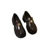 Autumn Platform British Style Loafers New Chinese Small Leather Shoes Women's Thick Heel Heightening Shoes Black One-pedal Single Shoes