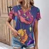 Fashion Women's T-Shirts Fashion Tops V-Neck Floral Print T Shirt Female Short Sleeve Top Casual Tees Summer Oversized Tshirt