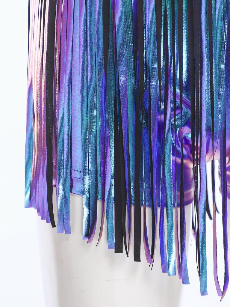 S-XXL Women's Fringed Booty Shorts: High Waist Iridescent Metallic Hot Pants with Tassel for Jazz Rock Dance Performance