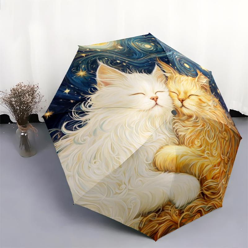 Muster mit zwei persischen Katzen, automatischer Klappschirm, tragbares und faltbares Design, 8 Schirmstäbe, ein Weihnachts- oder Geburtstagsgeschenk.