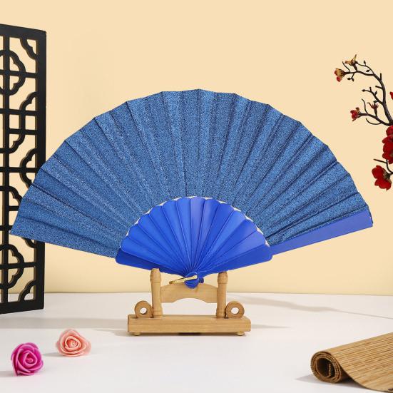 Glitter Powder Folding Fan Hand Held Fan with Plastic Ribs Portable Summer Fan Decoration Dance Performance Props Party Accessories