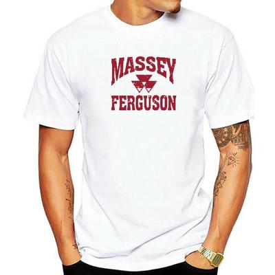 Męska koszulka z logo Massey Ferguson Szara Wytarta Koszulka Okrągły Dekolt Bawełna Podkoszulek Krótkie Rękawy Topy Ubrania damskie