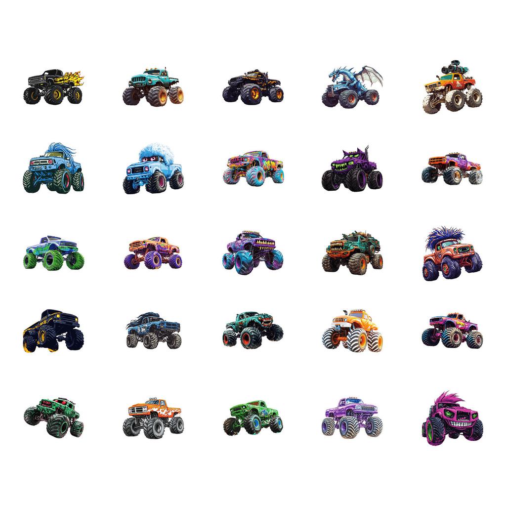 New 50 Monster Truck Series Waterproof Decorative Stickers DIY Mobile Shell Skateboard Helmet Guitar Decoration