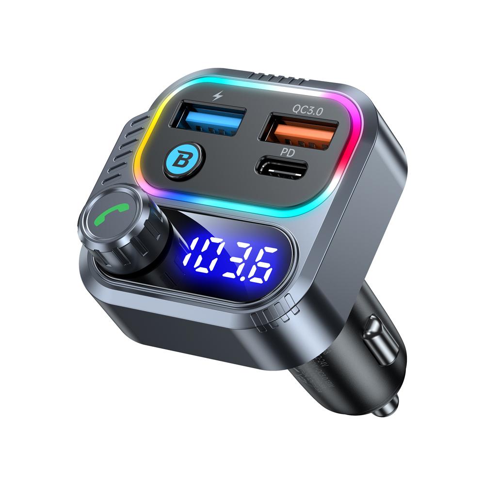 Multifunctional Car Bluetooth MP3 Player FM Transmitter Hands-Free Calling PD30W+QC18W Fast Charging with U Disk Support