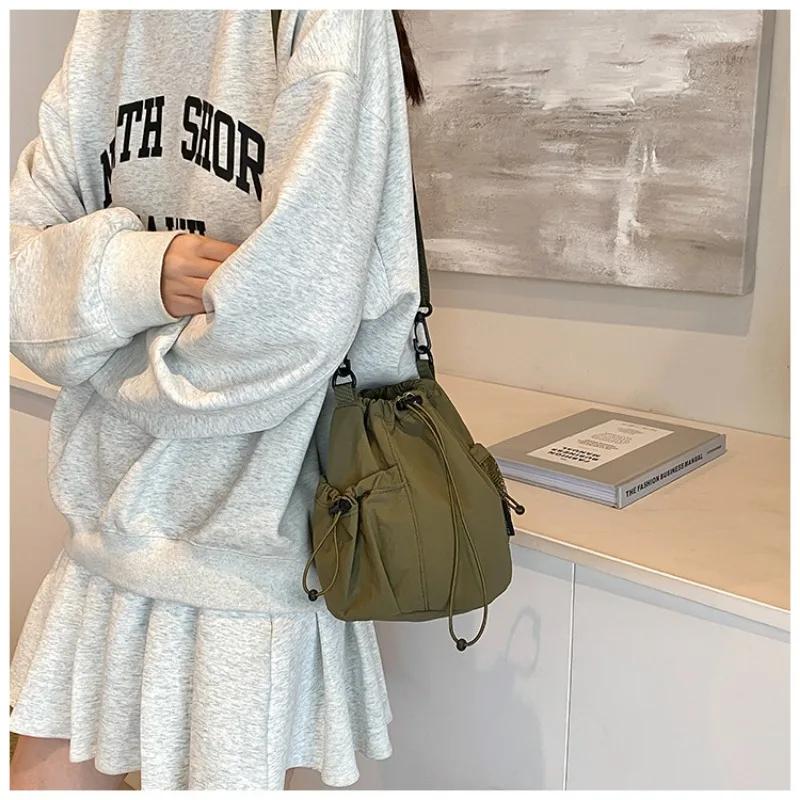 

Новая большая сумка-ведро на кулиске, сумка через плечо, простая женская сумка-тоут, кошелек для мобильного телефона, универсальные многоразовые сумки кроссбоди зелёный