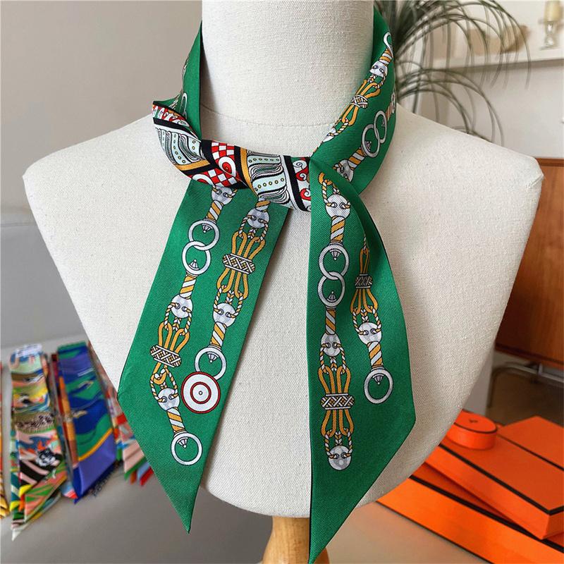 100% Silk High Quality Luxury Brand Scarf Women Headband Hair Band Foulard Tie Ribbon Neckerchief Skinny Scarves Accessories